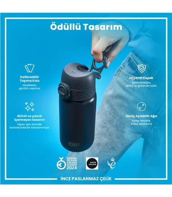 Ion8 OneTouch Paslanmaz &Ccedil;elik &Ccedil;ocuk Suluk (400 ml) // Koyu Lacivert