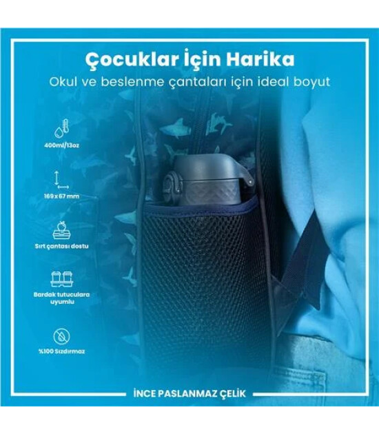 Ion8 OneTouch Paslanmaz &Ccedil;elik &Ccedil;ocuk Suluk (400 ml) // Koyu Lacivert