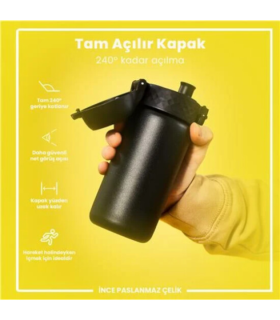 Ion8 OneTouch Paslanmaz &Ccedil;elik &Ccedil;ocuk Suluk (400 ml) // Siyah