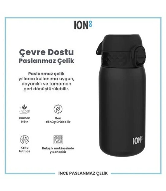 Ion8 OneTouch Paslanmaz &Ccedil;elik &Ccedil;ocuk Suluk (400 ml) // Siyah