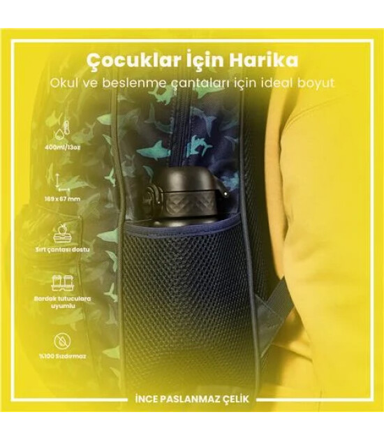 Ion8 OneTouch Paslanmaz &Ccedil;elik &Ccedil;ocuk Suluk (400 ml) // Siyah