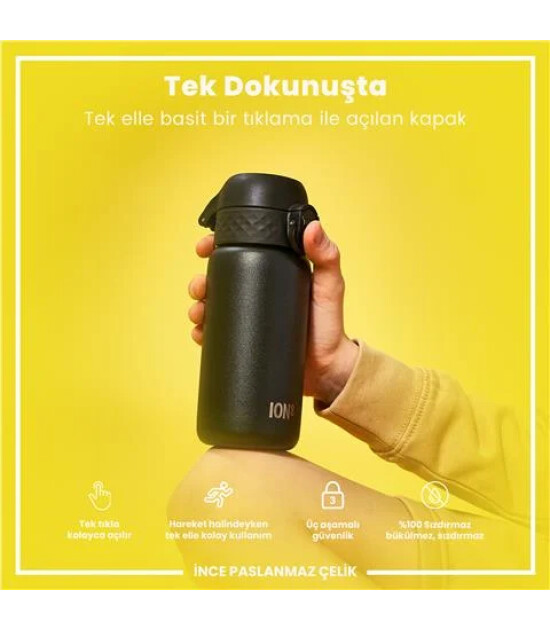 Ion8 OneTouch Paslanmaz &Ccedil;elik &Ccedil;ocuk Suluk (400 ml) // Siyah