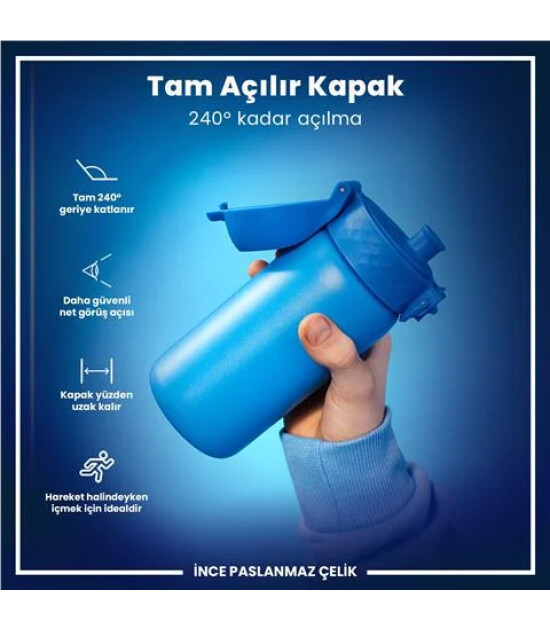 Ion8 OneTouch Paslanmaz &Ccedil;elik &Ccedil;ocuk Suluk (400 ml) // Mavi