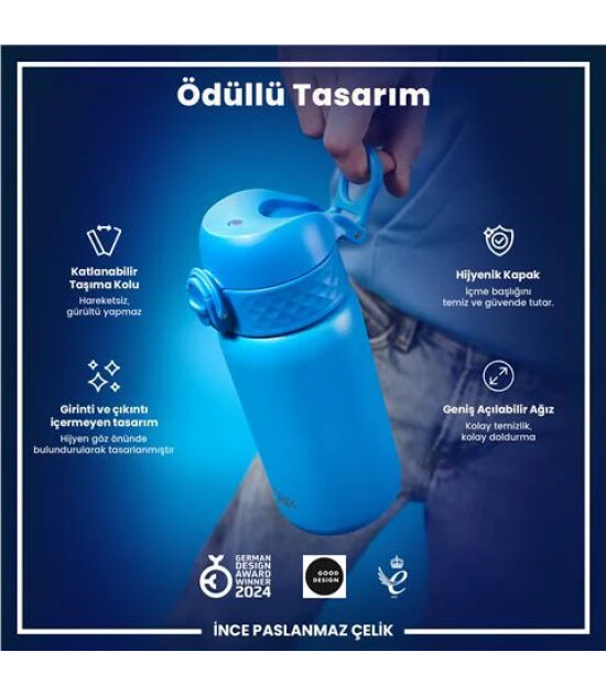 Ion8 OneTouch Paslanmaz &Ccedil;elik &Ccedil;ocuk Suluk (400 ml) // Mavi