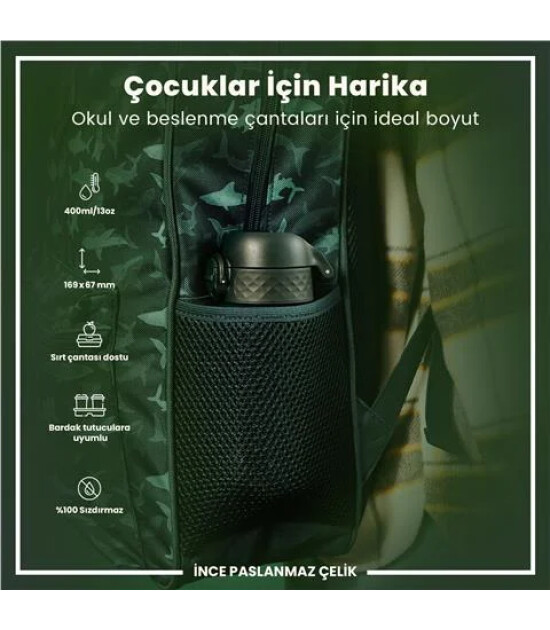 Ion8 OneTouch Paslanmaz &Ccedil;elik &Ccedil;ocuk Suluk (400 ml) // Koyu Yeşil