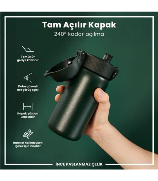 Ion8 OneTouch Paslanmaz &Ccedil;elik &Ccedil;ocuk Suluk (400 ml) // Koyu Yeşil