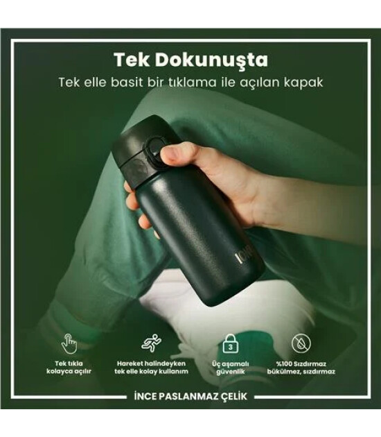 Ion8 OneTouch Paslanmaz &Ccedil;elik &Ccedil;ocuk Suluk (400 ml) // Koyu Yeşil
