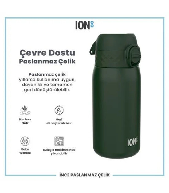 Ion8 OneTouch Paslanmaz &Ccedil;elik &Ccedil;ocuk Suluk (400 ml) // Koyu Yeşil