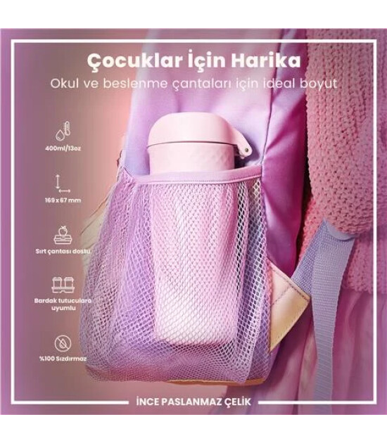Ion8 OneTouch Paslanmaz &Ccedil;elik &Ccedil;ocuk Suluk (400 ml) // Leylak