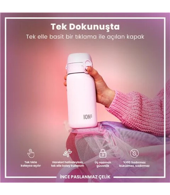 Ion8 OneTouch Paslanmaz &Ccedil;elik &Ccedil;ocuk Suluk (400 ml) // Leylak