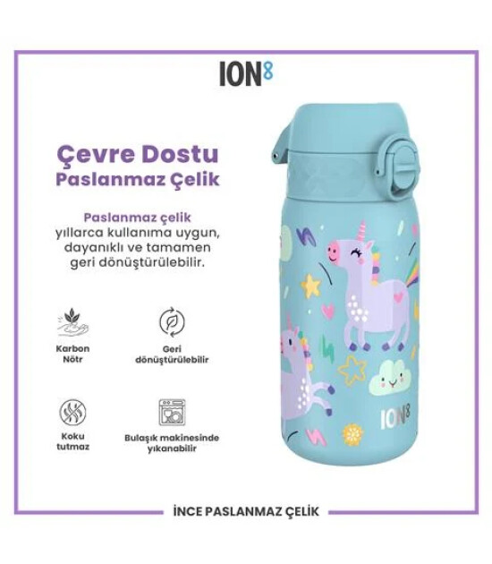 Ion8 OneTouch Paslanmaz &Ccedil;elik &Ccedil;ocuk Suluk (400 ml) // Mavi Unicorn