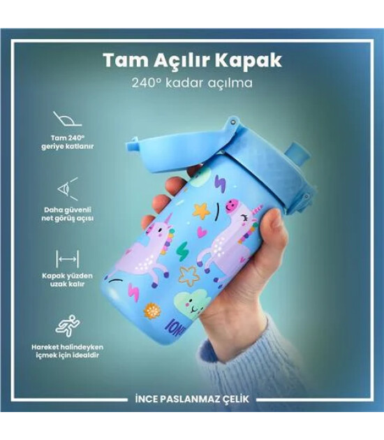 Ion8 OneTouch Paslanmaz &Ccedil;elik &Ccedil;ocuk Suluk (400 ml) // Mavi Unicorn