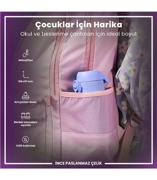 Ion8 OneTouch Paslanmaz &Ccedil;elik &Ccedil;ocuk Suluk (400 ml) // A&ccedil;ık Mor