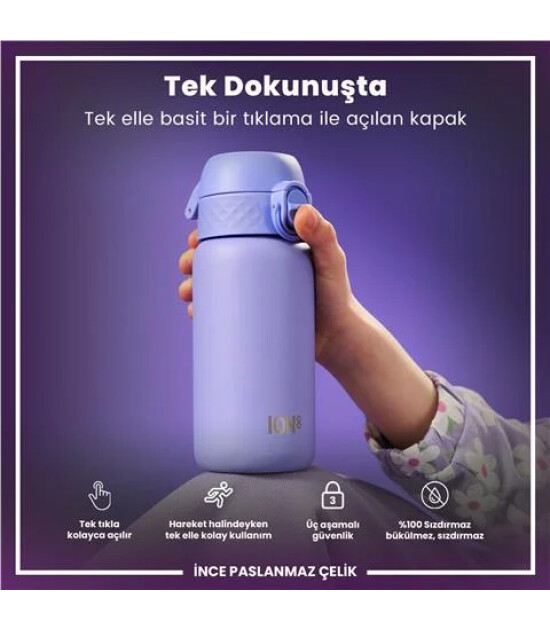 Ion8 OneTouch Paslanmaz &Ccedil;elik &Ccedil;ocuk Suluk (400 ml) // A&ccedil;ık Mor