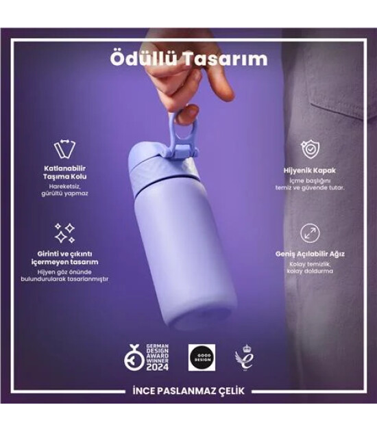 Ion8 OneTouch Paslanmaz &Ccedil;elik &Ccedil;ocuk Suluk (400 ml) // A&ccedil;ık Mor