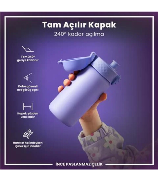 Ion8 OneTouch Paslanmaz &Ccedil;elik &Ccedil;ocuk Suluk (400 ml) // A&ccedil;ık Mor