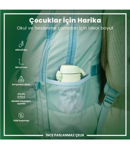 Ion8 OneTouch Paslanmaz &Ccedil;elik &Ccedil;ocuk Suluk (400 ml) // Panda