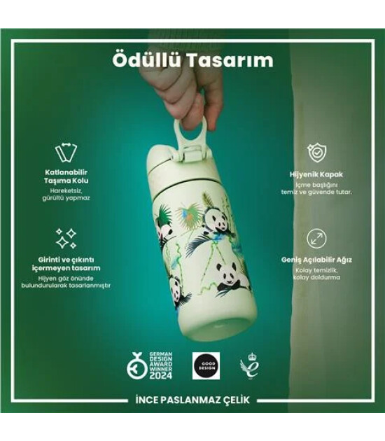 Ion8 OneTouch Paslanmaz &Ccedil;elik &Ccedil;ocuk Suluk (400 ml) // Panda