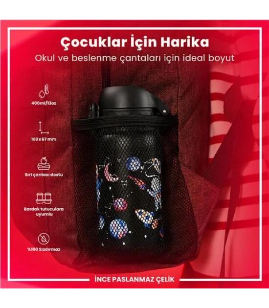 Ion8 OneTouch Paslanmaz &Ccedil;elik &Ccedil;ocuk Suluk (400 ml) // Uzay