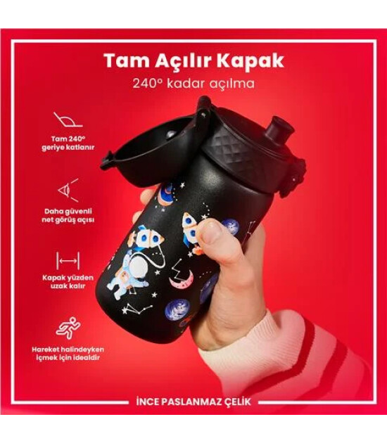 Ion8 OneTouch Paslanmaz &Ccedil;elik &Ccedil;ocuk Suluk (400 ml) // Uzay