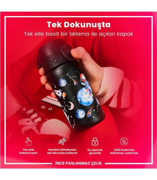 Ion8 OneTouch Paslanmaz &Ccedil;elik &Ccedil;ocuk Suluk (400 ml) // Uzay