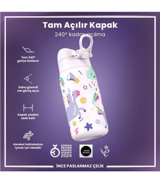 Ion8 OneTouch Paslanmaz &Ccedil;elik &Ccedil;ocuk Suluk (400 ml) // Unicorn