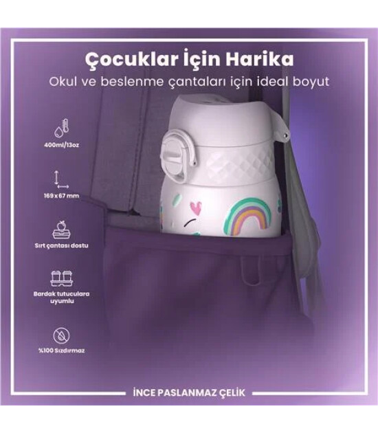 Ion8 OneTouch Paslanmaz &Ccedil;elik &Ccedil;ocuk Suluk (400 ml) // Unicorn