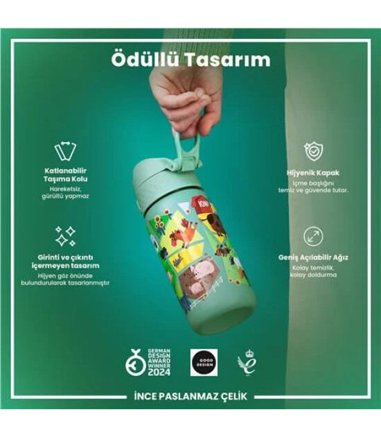 Ion8 OneTouch Paslanmaz &Ccedil;elik &Ccedil;ocuk Suluk (400 ml) // &Ccedil;iftlik Hayvanları