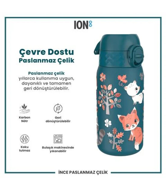 Ion8 OneTouch Paslanmaz &Ccedil;elik &Ccedil;ocuk Suluk (400 ml) // Orman Hayvanları