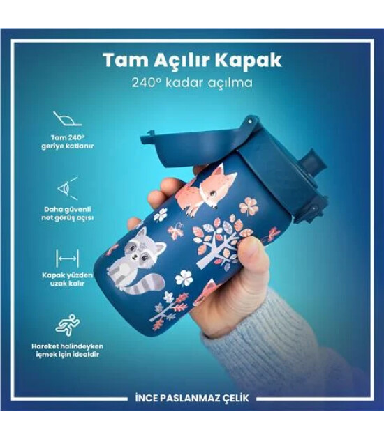 Ion8 OneTouch Paslanmaz &Ccedil;elik &Ccedil;ocuk Suluk (400 ml) // Orman Hayvanları