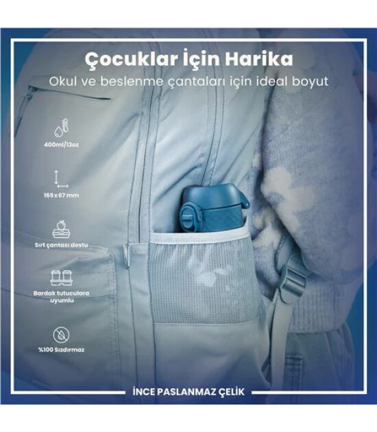 Ion8 OneTouch Paslanmaz &Ccedil;elik &Ccedil;ocuk Suluk (400 ml) // Orman Hayvanları