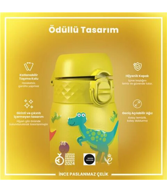 Ion8 OneTouch Paslanmaz &Ccedil;elik &Ccedil;ocuk Suluk (400 ml) // Dinozorlar