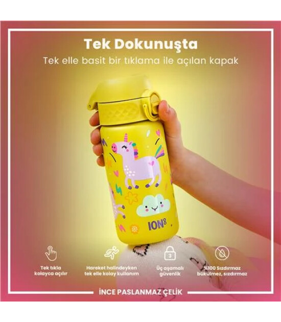 Ion8 OneTouch Paslanmaz &Ccedil;elik &Ccedil;ocuk Suluk (400 ml) // Sarı Unicorn