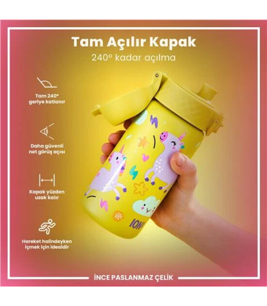 Ion8 OneTouch Paslanmaz &Ccedil;elik &Ccedil;ocuk Suluk (400 ml) // Sarı Unicorn