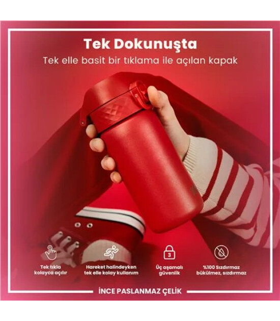 Ion8 OneTouch Paslanmaz &Ccedil;elik &Ccedil;ocuk Suluk (400 ml) // Kırmızı