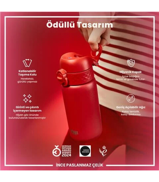 Ion8 OneTouch Paslanmaz &Ccedil;elik &Ccedil;ocuk Suluk (400 ml) // Kırmızı