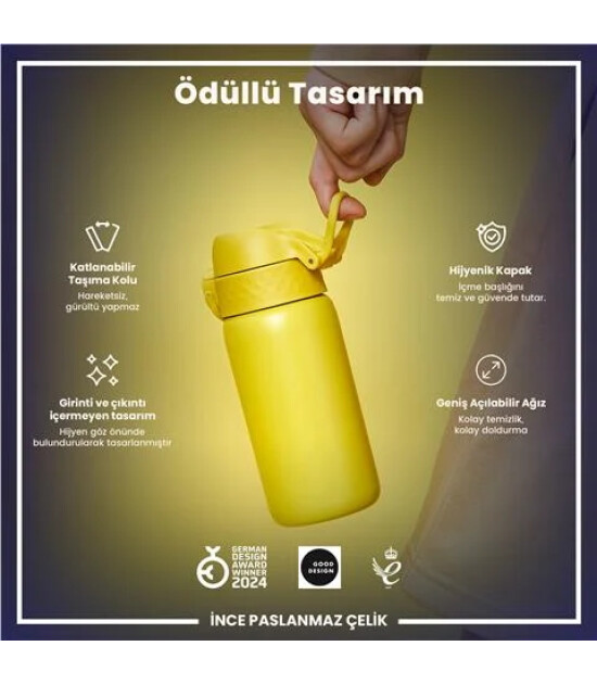 Ion8 OneTouch Paslanmaz &Ccedil;elik &Ccedil;ocuk Suluk (400 ml) // Sarı