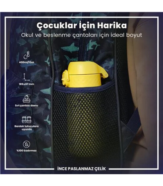 Ion8 OneTouch Paslanmaz &Ccedil;elik &Ccedil;ocuk Suluk (400 ml) // Sarı