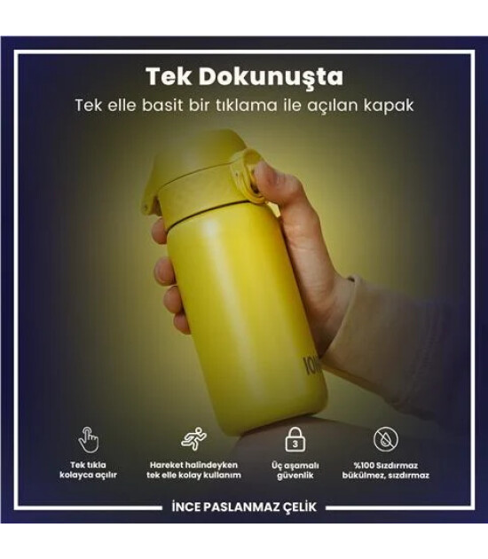 Ion8 OneTouch Paslanmaz &Ccedil;elik &Ccedil;ocuk Suluk (400 ml) // Sarı