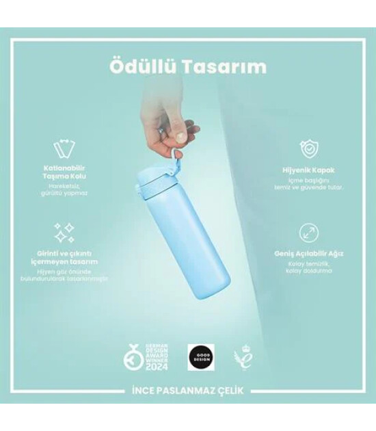 Ion8 OneTouch Paslanmaz &Ccedil;elik Suluk (600 ml) // Alaska Mavisi