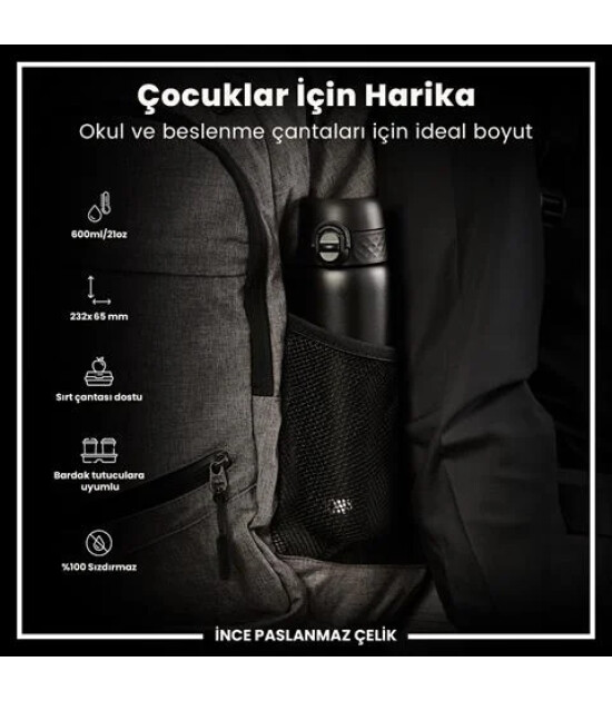 Ion8 - Paslanmaz &Ccedil;elik İnce Suluk - Siyah - 600 Ml - Sızdırmaz