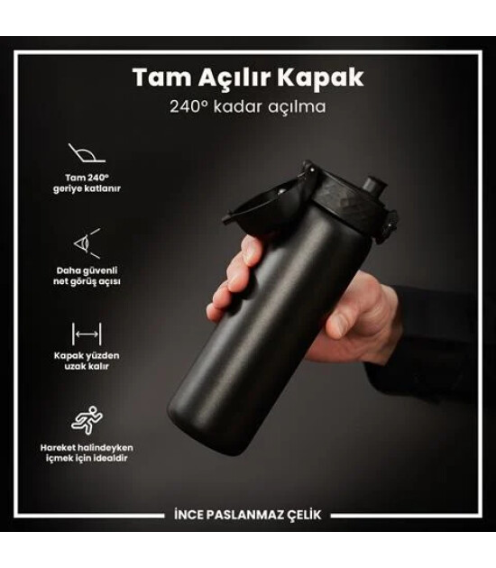 Ion8 - Paslanmaz &Ccedil;elik İnce Suluk - Siyah - 600 Ml - Sızdırmaz