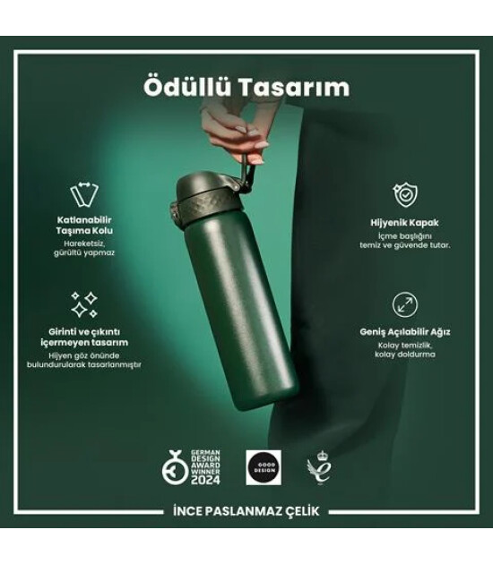 Ion8 - Paslanmaz &Ccedil;elik İnce Suluk - Koyu Yeşil - 600 Ml - Sızdırmaz