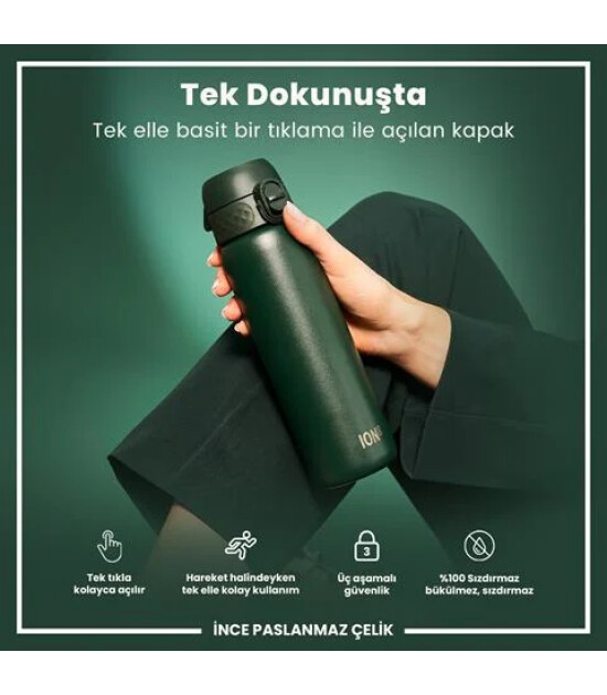 Ion8 - Paslanmaz &Ccedil;elik İnce Suluk - Koyu Yeşil - 600 Ml - Sızdırmaz