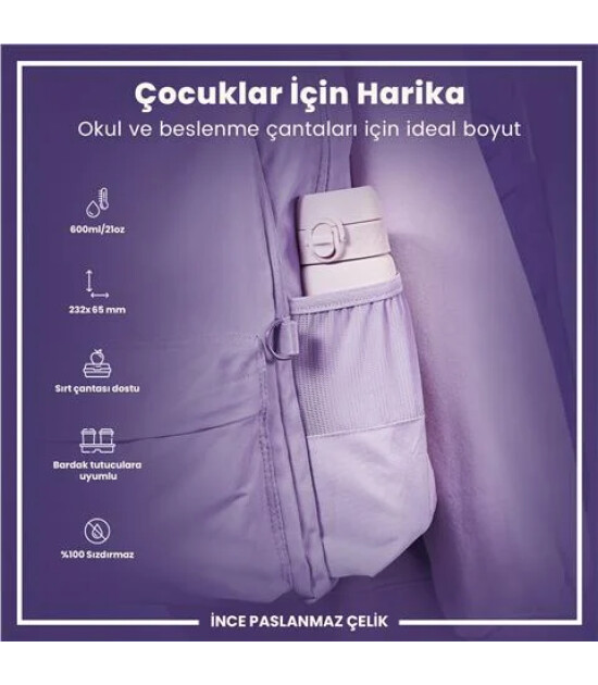 Ion8 - Paslanmaz &Ccedil;elik İnce Suluk - Lila - 600 Ml - Sızdırmaz