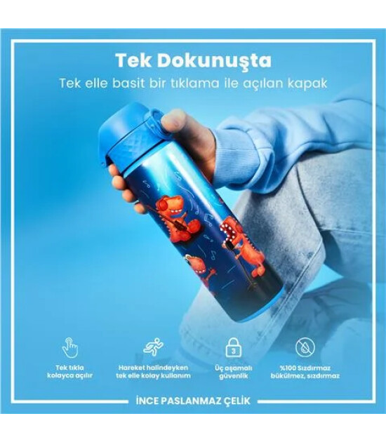 Ion8 - Paslanmaz &Ccedil;elik İnce Suluk - Şarkıcı Dinozor - 600 Ml - Sızdırmaz