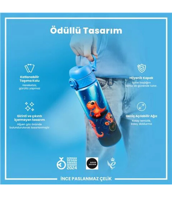 Ion8 - Paslanmaz &Ccedil;elik İnce Suluk - Şarkıcı Dinozor - 600 Ml - Sızdırmaz