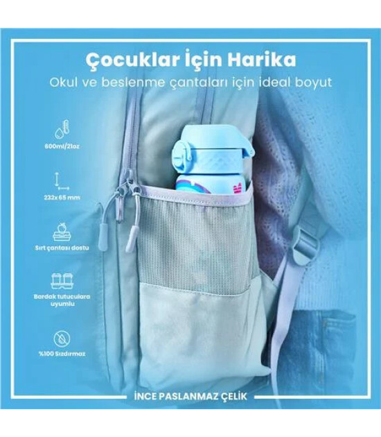 Ion8 - Paslanmaz &Ccedil;elik İnce Suluk - Mavi Unicorn - 600 Ml - Sızdırmaz