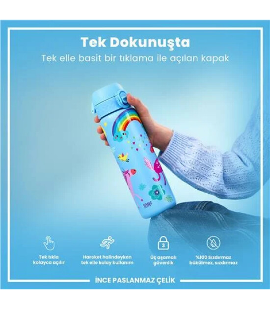 Ion8 - Paslanmaz &Ccedil;elik İnce Suluk - Mavi Unicorn - 600 Ml - Sızdırmaz