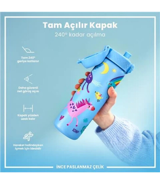 Ion8 - Paslanmaz &Ccedil;elik İnce Suluk - Mavi Unicorn - 600 Ml - Sızdırmaz